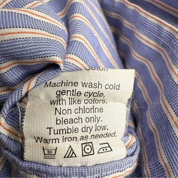 J Crew Haberdashery 80’s 2-Ply Blue Striped Men's Dress Shirt Size Medium GUC - Picture 6 of 6
